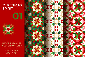 Christmas spirit 01, 3 patterns set, a Pattern Graphic by Slanapotam