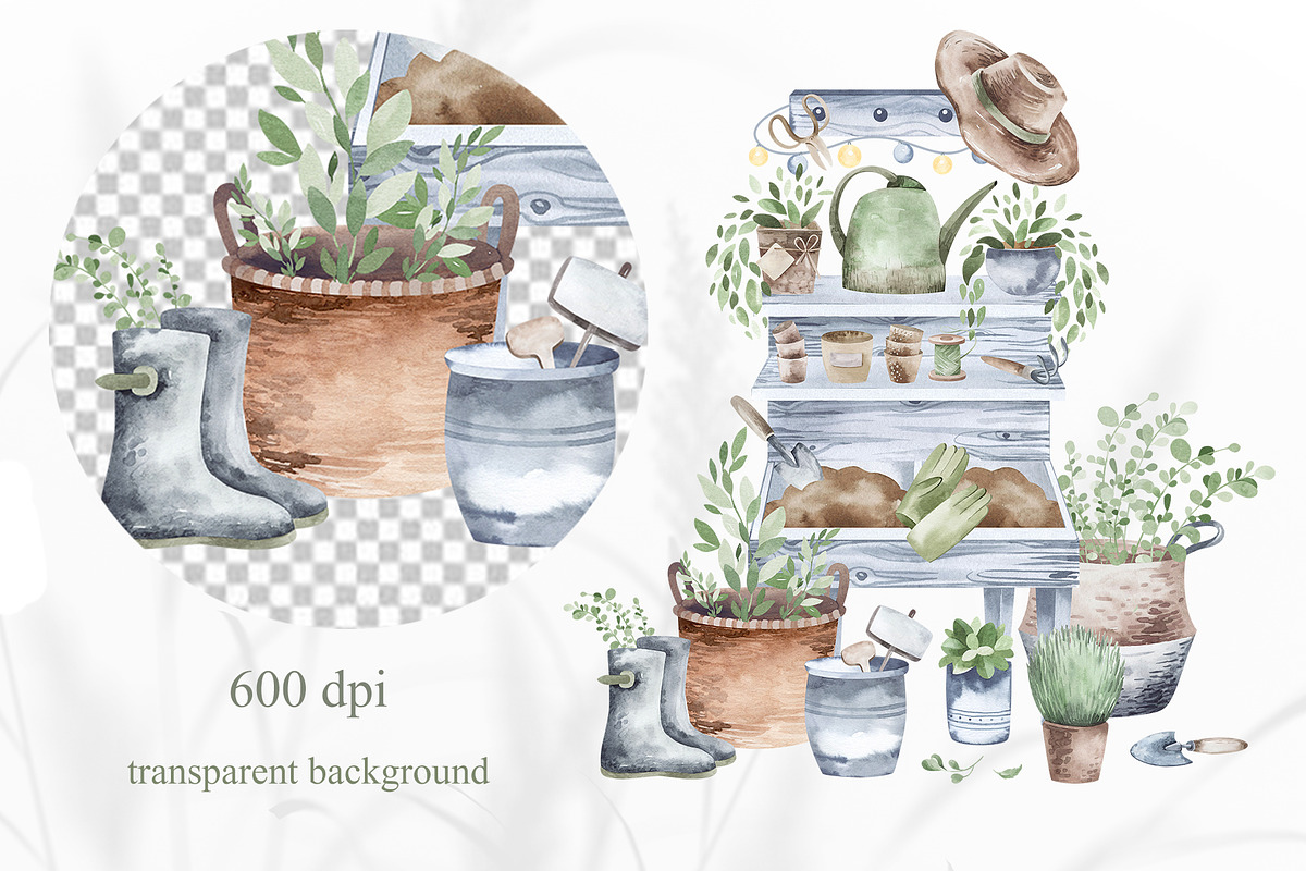 Watercolor Gardening Clipart Set, a Seasonal Illustration by LenArt (Photo 5 of 15)