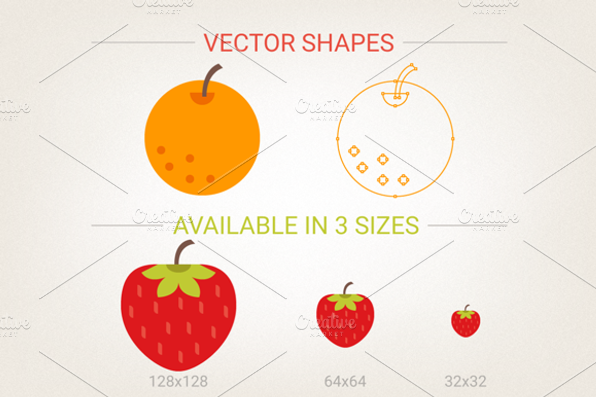 Flat fruits icons preview 2