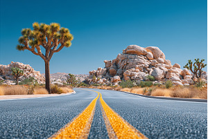 A road traverses Joshua Tree, a Nature Photo by ZinetroN