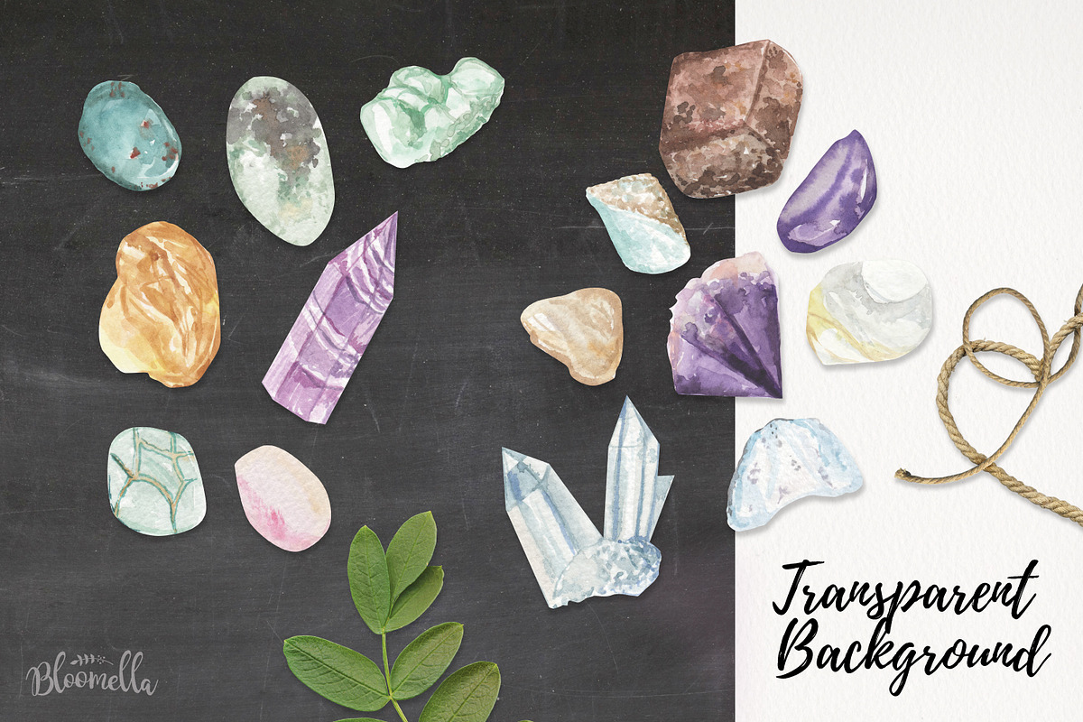 Crystals & Gems Watercolor 75 Set, an Illustration by Bloomella (Photo 5 of 6)