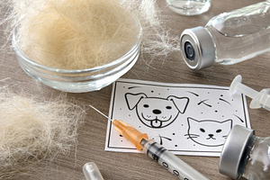 Detail of pet allergy vaccine set on wooden table, a Health & Medical Photo by Davizro's Market