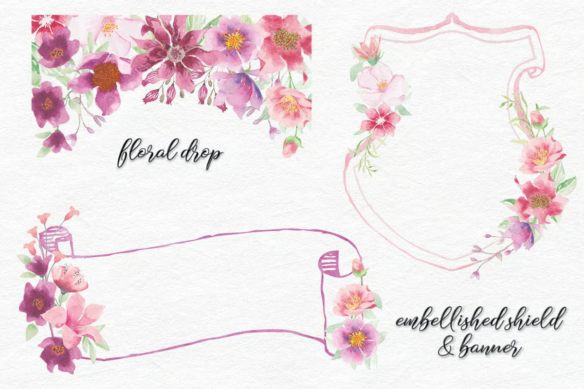 Gorgeous pinks watercolor design set, a Work Illustration by fashionaddict (Photo 11 of 11)
