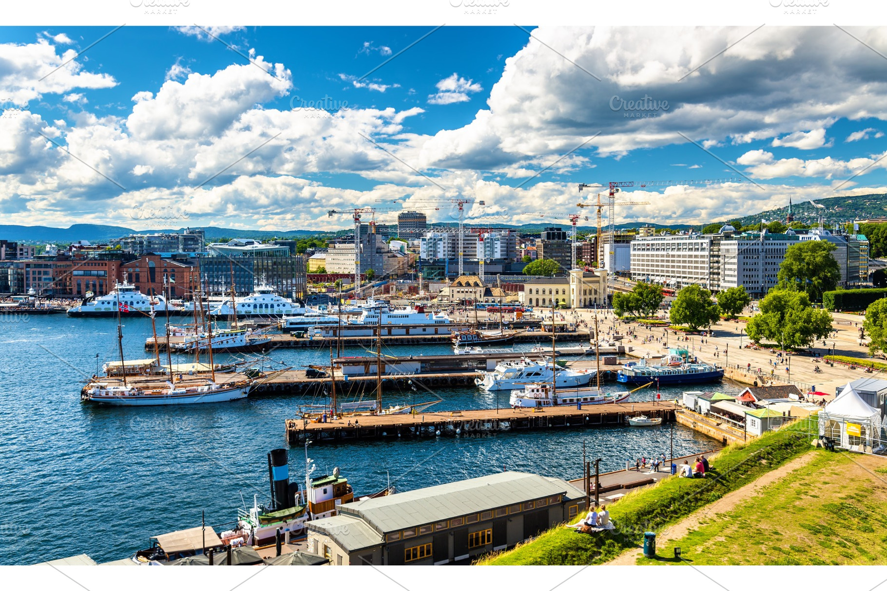 Oslo harbour with boats and yachts near the City Hall Square, an Architecture Photo by Leonid Andronov