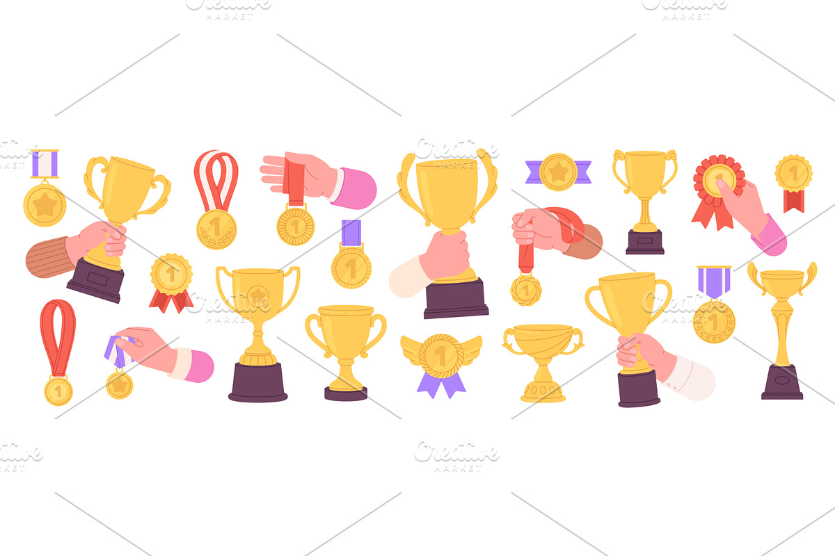 Hands holding winner cup. Winners, an Object Illustration by LadadikArt