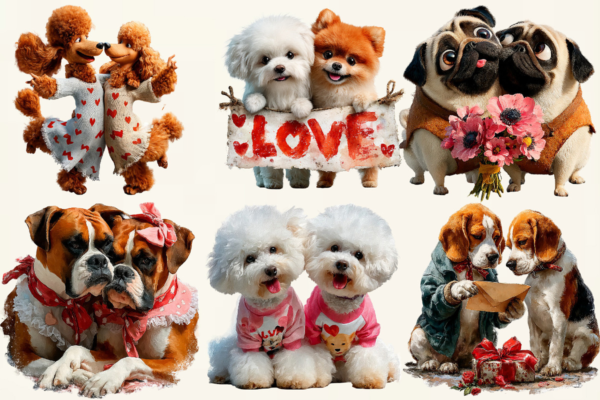 Valentine's Day Couple Dog Clipart, an Illustration by DreamCafeArt (Photo 4 of 6)