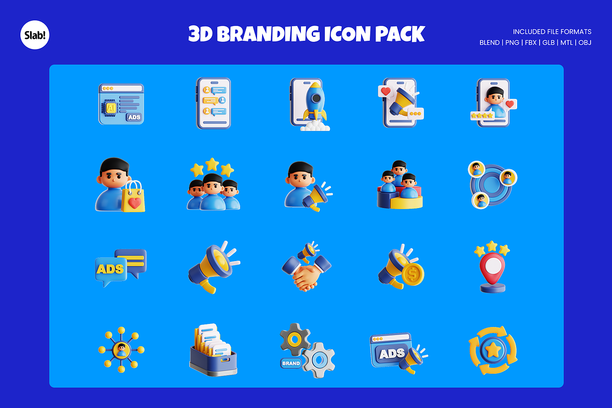 Branding 3D Icon Pack, an Object 3D Model by SLAB! Design (Photo 2 of 4)