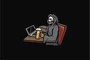 Grim Reaper with Laptop and Beer, an Object Illustration by nomlimo.com (Thumbnail 1 of 3)