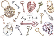 Watercolor Vintage Key Set, a Decorative Illustration by MayaNavits (Thumbnail 1 of 12)