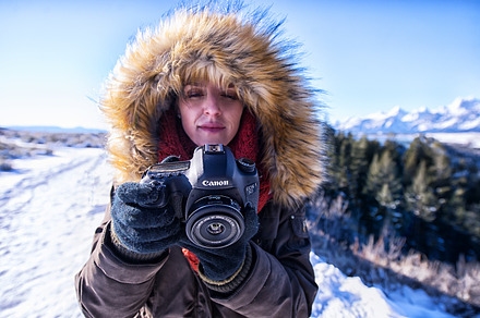 Stylish model using Canon Camera