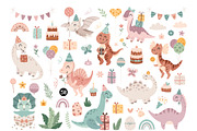 Dinosaur Birthday Clipart, an Animal Illustration by JulzaArt (Thumbnail 2 of 6)