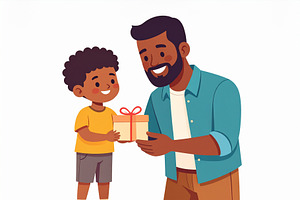 Illustration of a child giving a handmade fathers day card to hi, a Person Illustration by DanFLCreativo