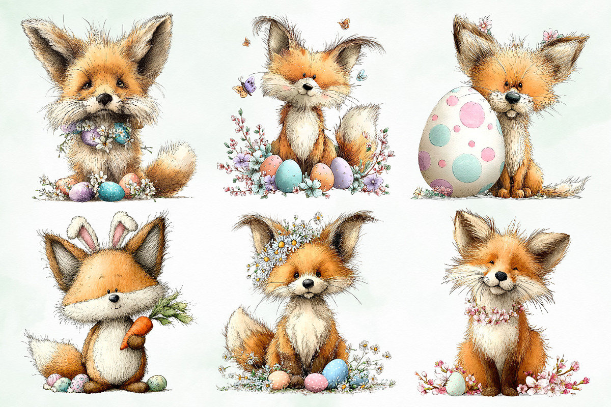 Watercolor Whimsical Easter Fox Png, an Illustration by Creative Art (Photo 8 of 8)