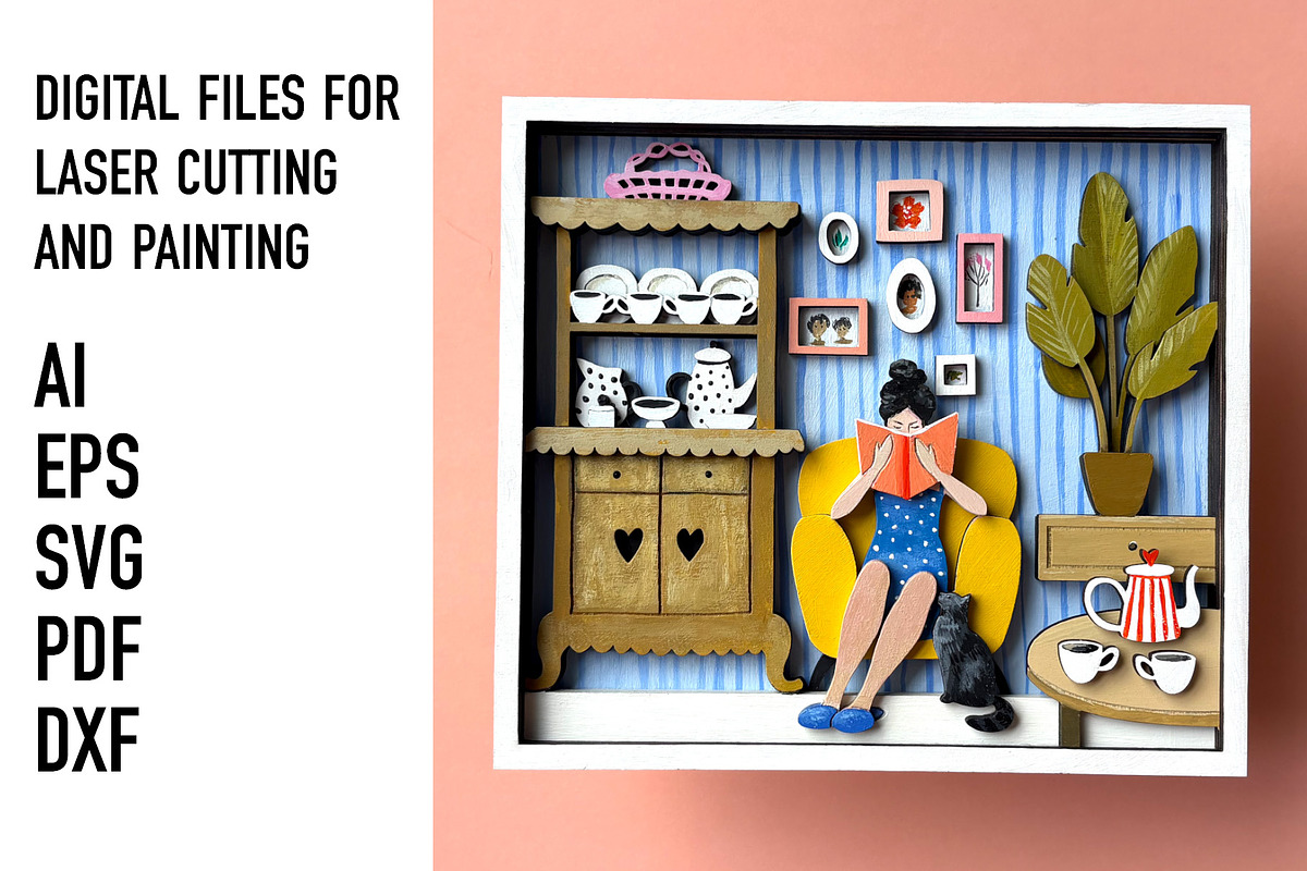 Cozy Reading Nook Shadow Box SVG, an Object Graphic by HelloWood (Photo 1 of 5)