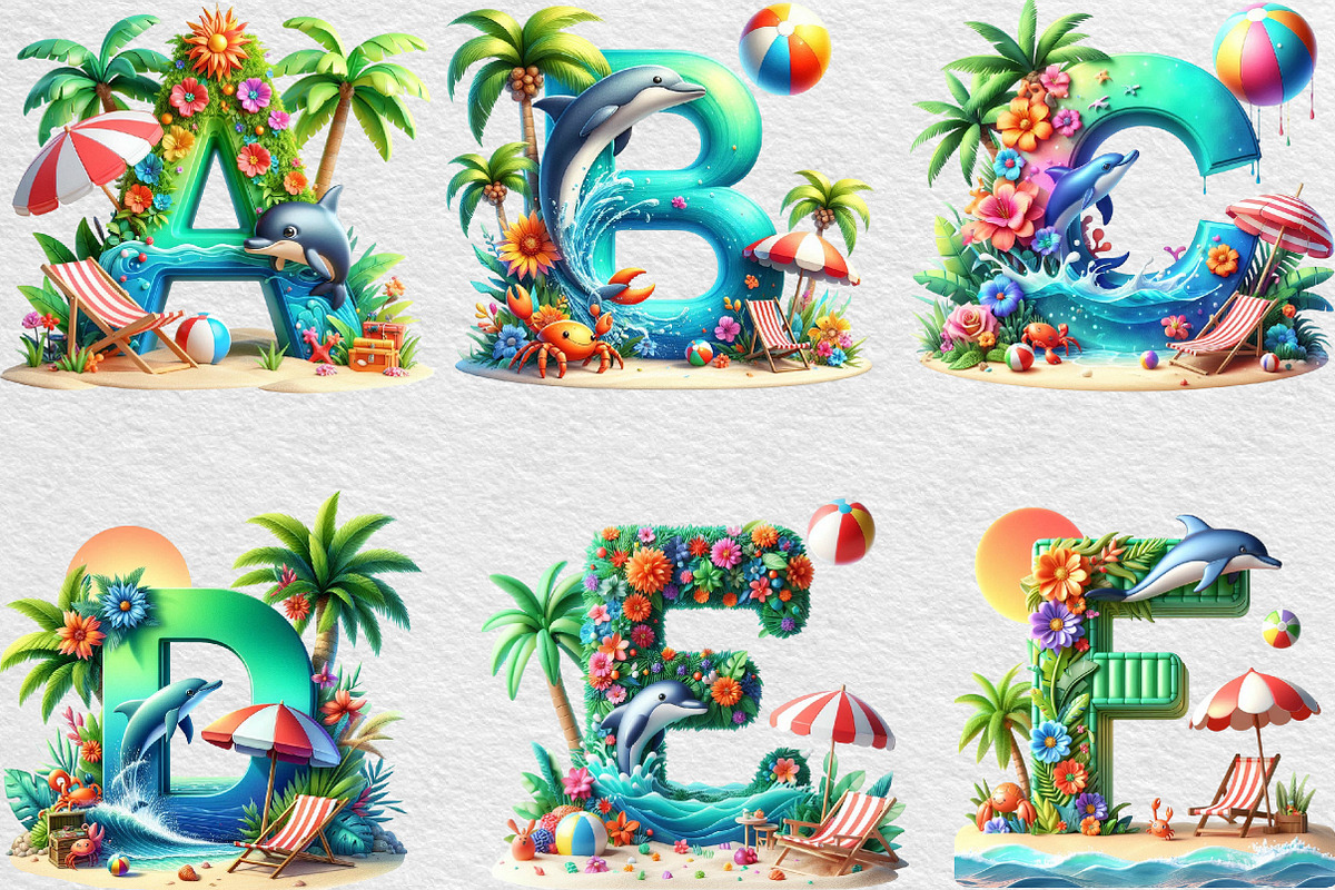 Summer Beach Doodle Alphabet Clipart, an Illustration by Black Bird Studio (Photo 5 of 6)