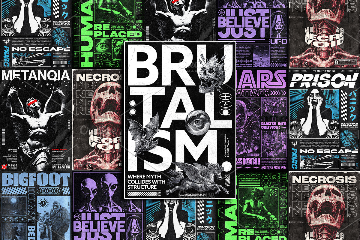Brutalist Anomalies Poster Set, a Poster Template by Black Cat Studio (Photo 1 of 11)