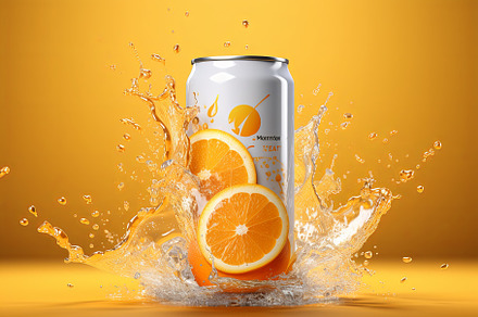 Liquid orange fizzy packaging can mo, a Food & Drink Photo by Pixeness