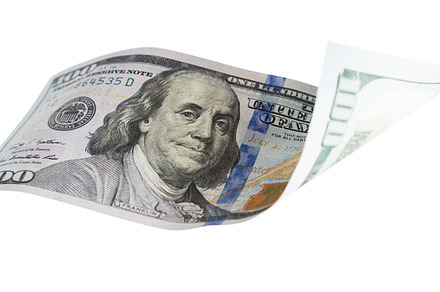 One Hundred Dollar Bill Falling or Floating on Empty Background., a Photo by Andy Dean Photography