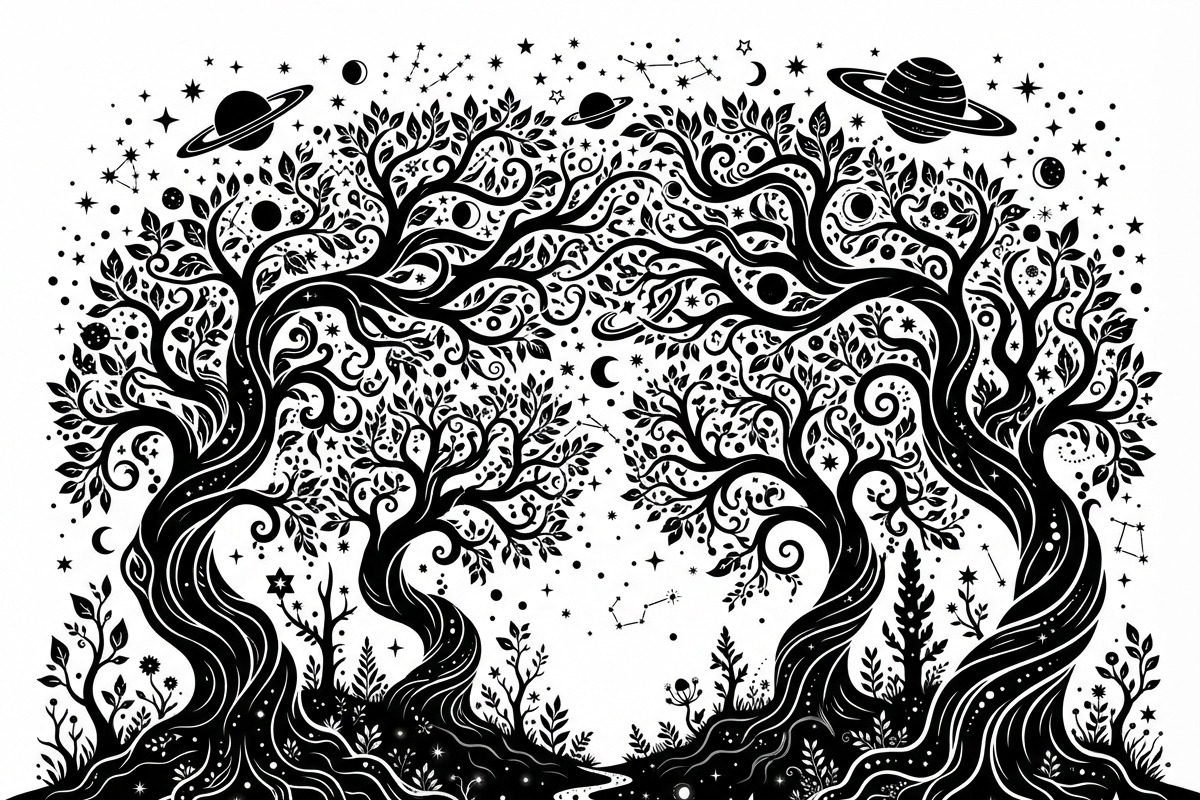 50 Mystical Galaxy Forest Silhouette, a Technology Illustration by Amazin_art (Photo 9 of 41)
