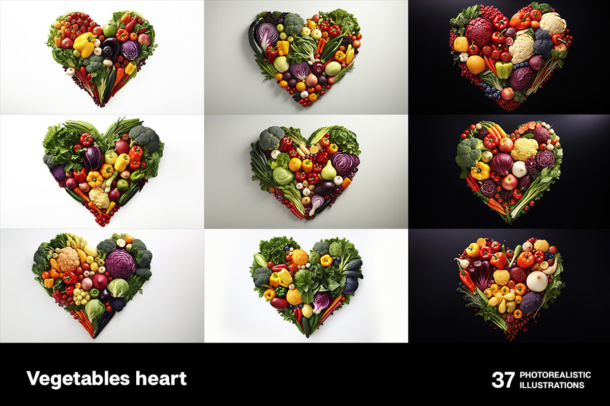 Vegetables hearts. 37 images, a Food Illustration by Handmadefont (Photo 2 of 10)