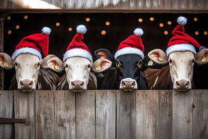 Cute cows with Santa Claus hats, an Animal Photo by MistyDay