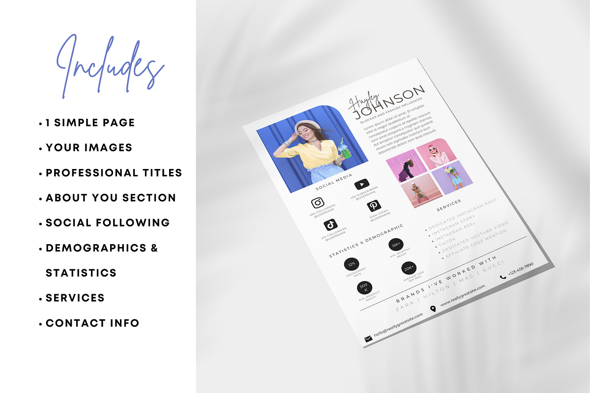 1 Page Influencer Media Kit Template, a Presentation Template by CoCreatorDesigns (Photo 5 of 7)