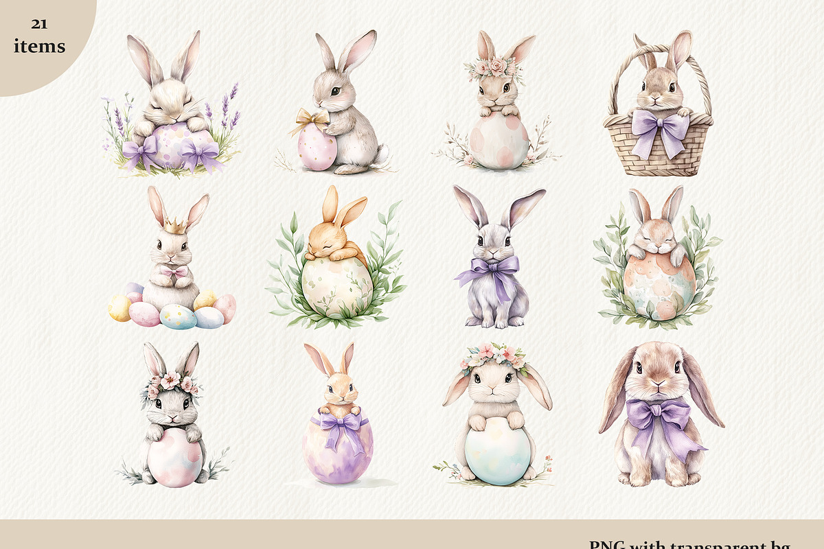Easter Bunny Watercolor Clipart Set, an Animal Illustration by IrenKlm (Photo 2 of 5)