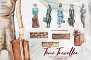 Watercolor Time Traveller Clipart, a Transportation Illustration by ArtCreationsDesign (Thumbnail 2 of 12)