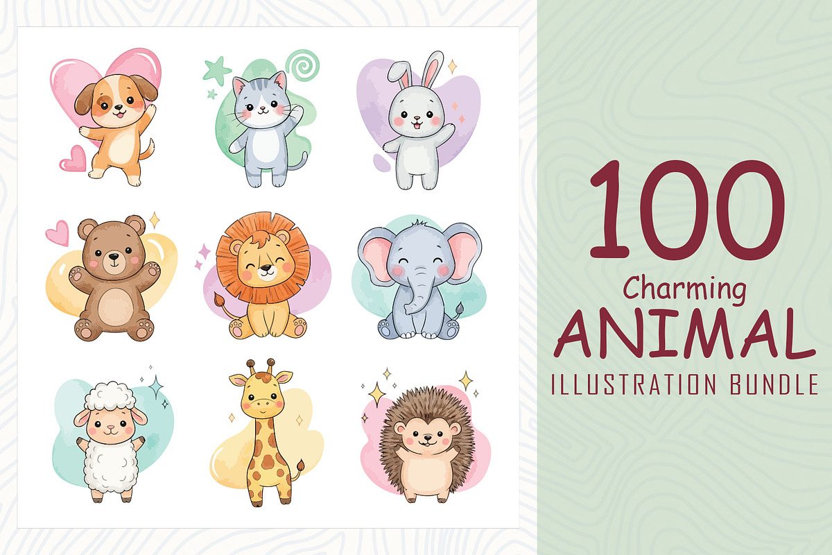 Adorable animal illustrations bundle, an Animal Illustration by Sofia's Fashion (Photo 1 of 3)