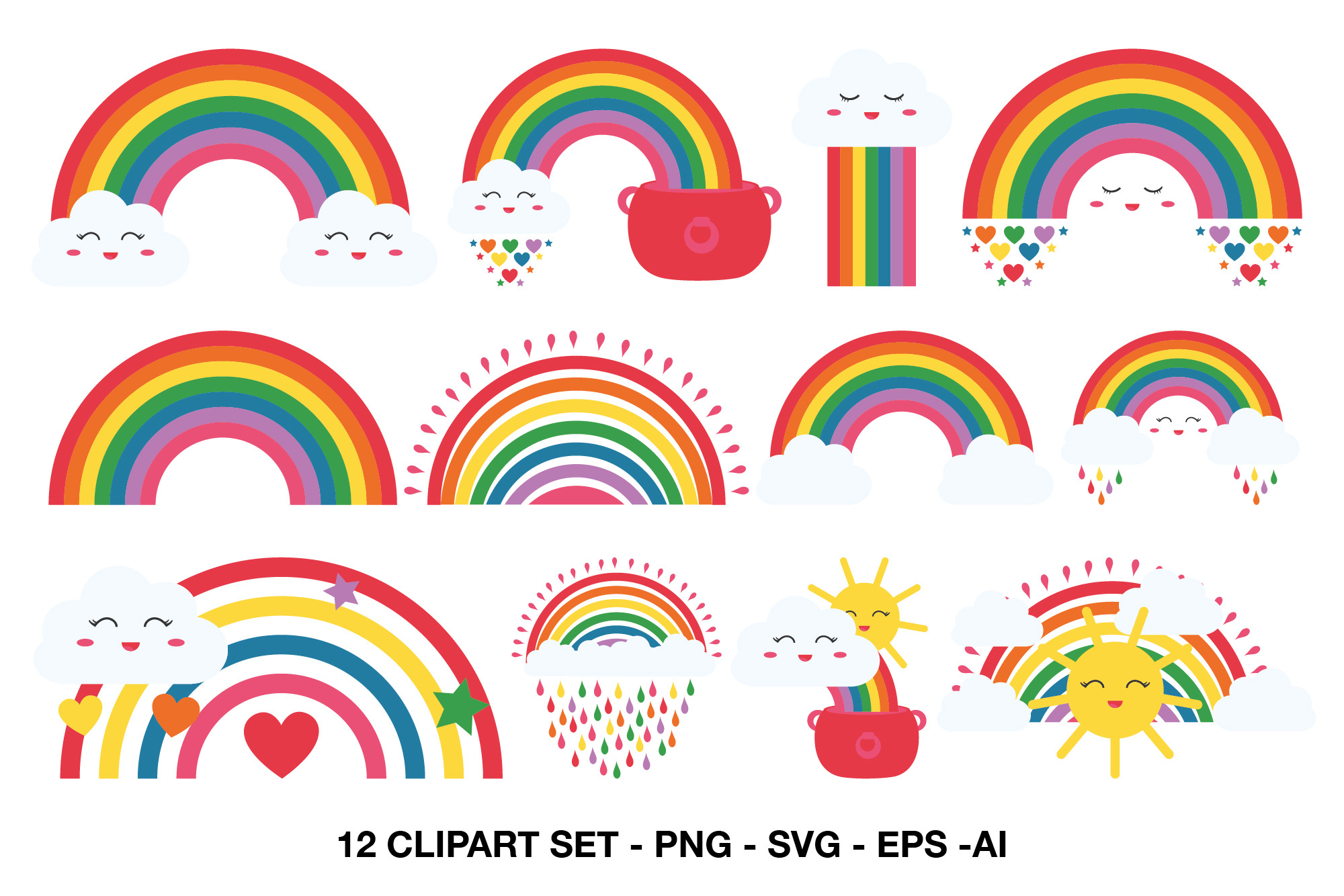 Kawaii Rainbow Clipart PNG SVG Vector