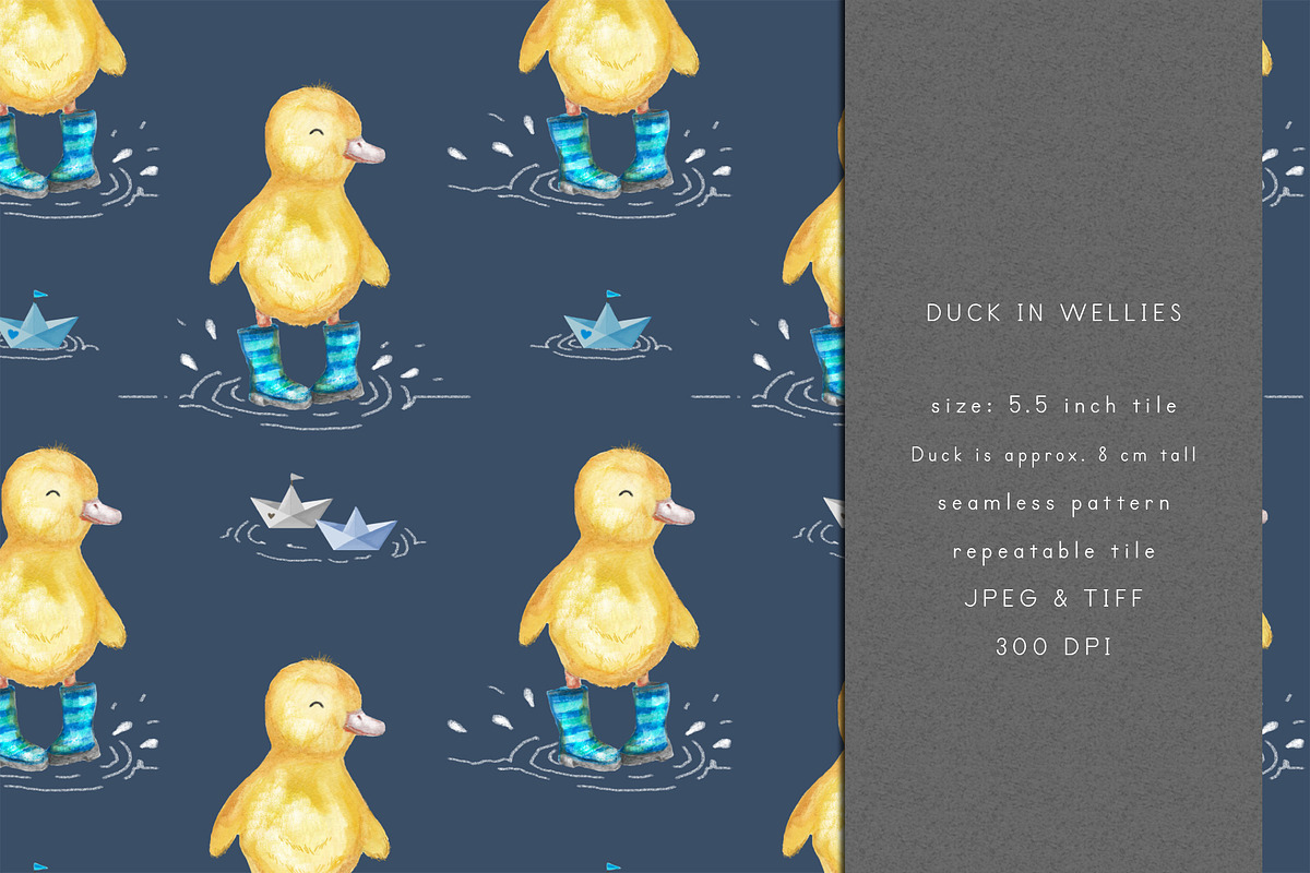 Duck in Wellies Surface Pattern, a Pattern Graphic by Tatra Cottage Designs (Photo 1 of 3)