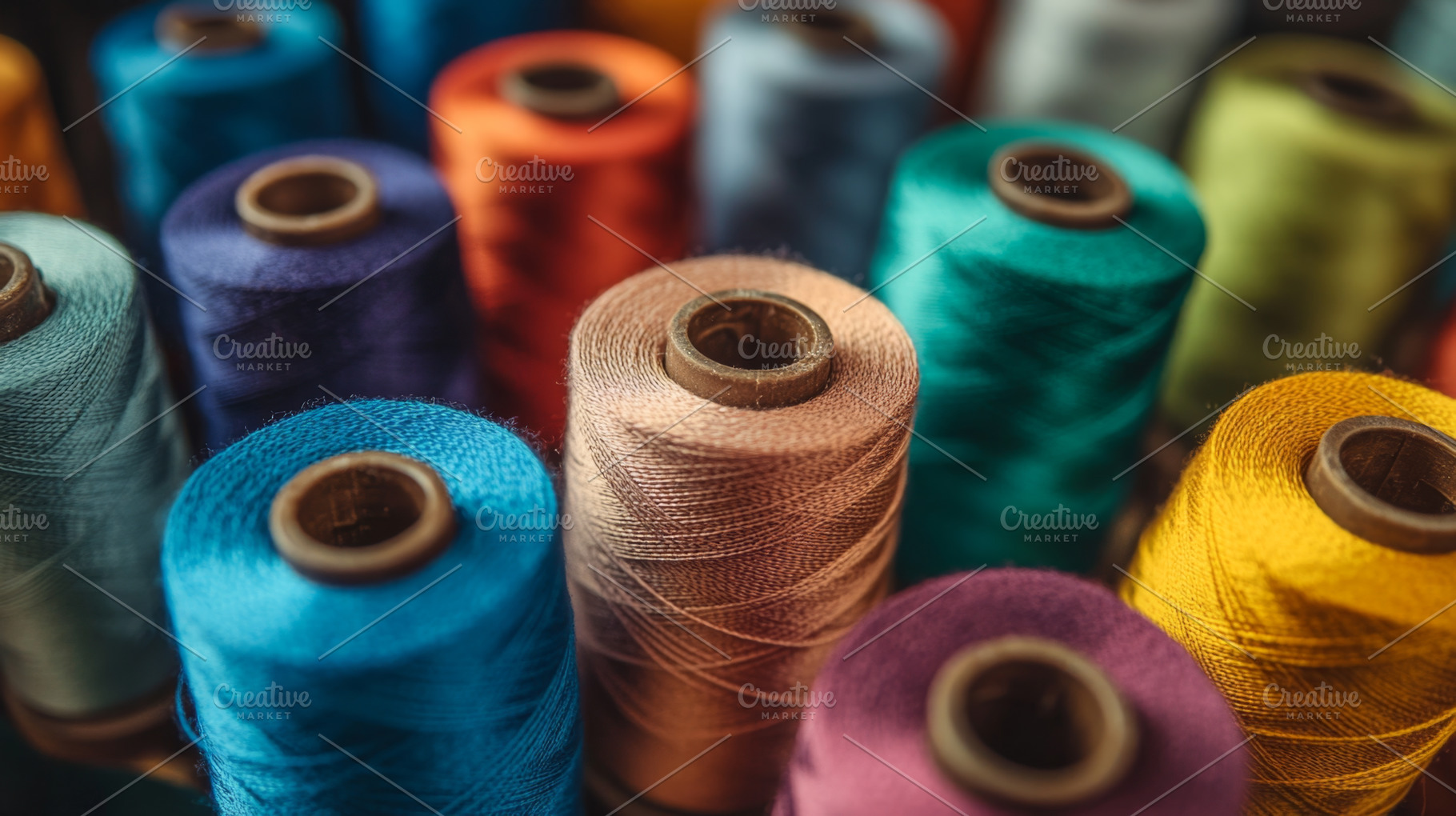 Colorful Spools of Thread in Textile Workshop, an Abstract Photo by Natalia Klenova's Shop