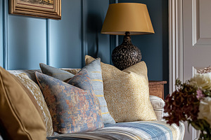 Living room sofa with colorful pillows creating a cosy and inviting home interi, an Architecture Photo by Studio ANNA