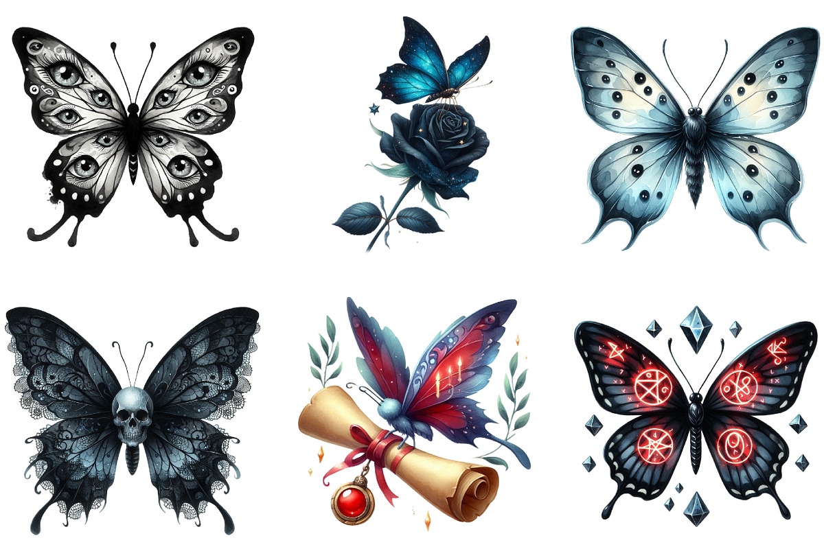 Halloween Gothic Butterfly Clipart, an Illustration by DreamArtGraphic (Photo 4 of 5)