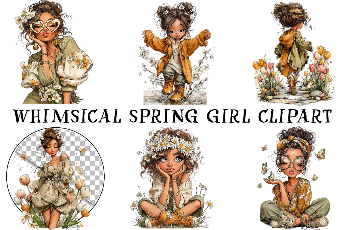 Whimsical Spring Girl Clipart, an Illustration by OK Design (Photo 2 of 6)