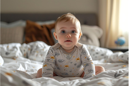 Baby wearing white bodysuit, a Person Photo by Ylivdesign