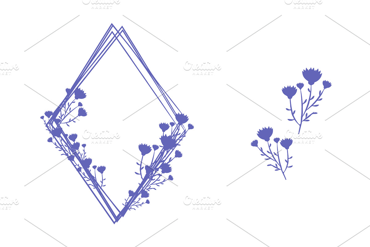 Periwinkle floral diamond frame, an Object Illustration by okskukuruza
