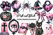 Watercolor Pink and Black Halloween, an Illustration by Daily.Designs (Thumbnail 1 of 5)