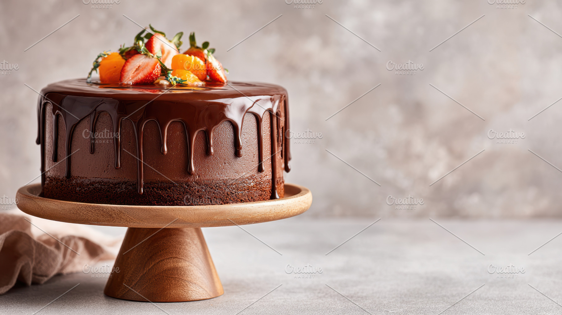 Decadent chocolate cake with fresh fruit topping, a Food & Drink Photo by AlyaAnd
