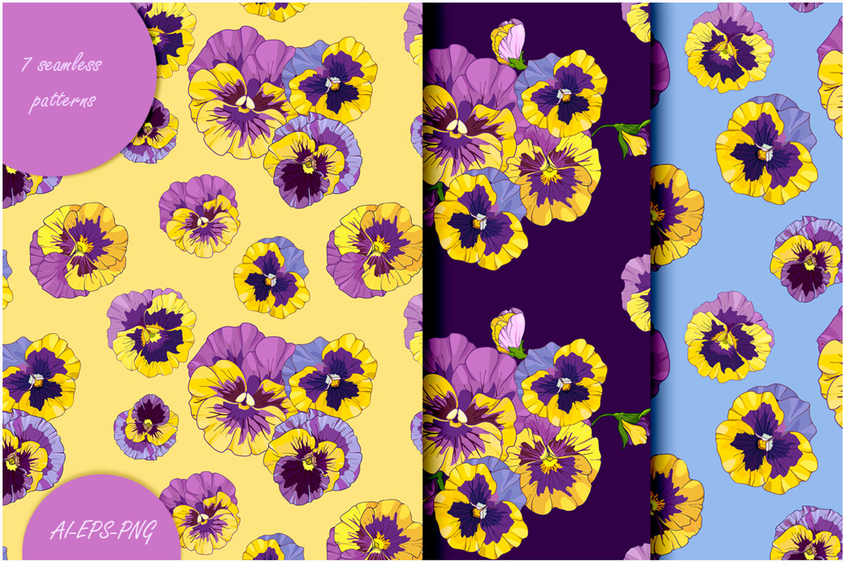 Pansies violets floral collection, an Illustration by EshaStudio (Photo 6 of 8)