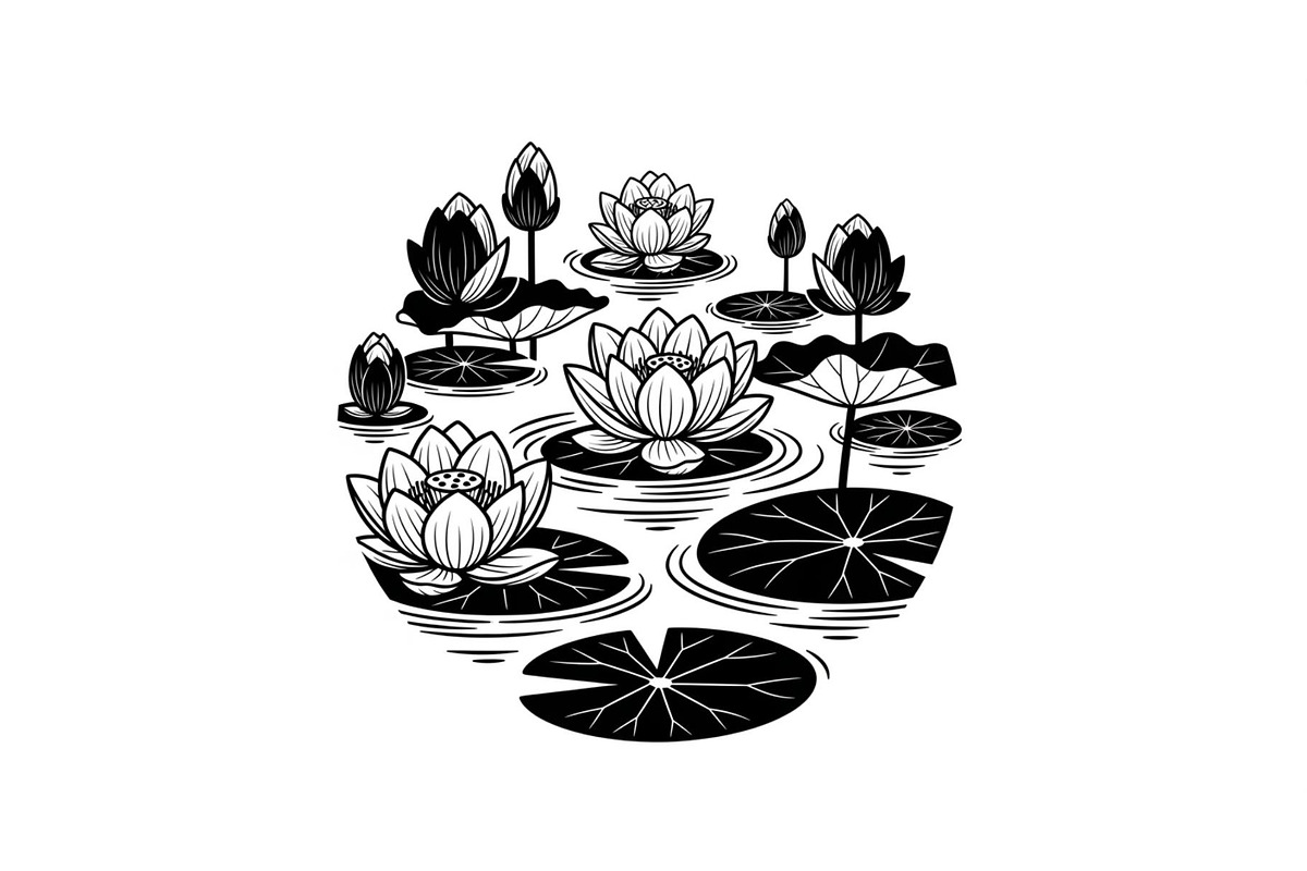 Lotus Pond Silhouette SVG Bundle, an Illustration by yasushie (Photo 2 of 31)