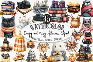 Watercolor Creepy and Cozy Halloween, an Illustration by Designking