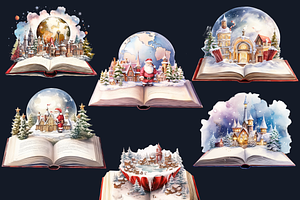 Watercolor Christmas Books Clipart