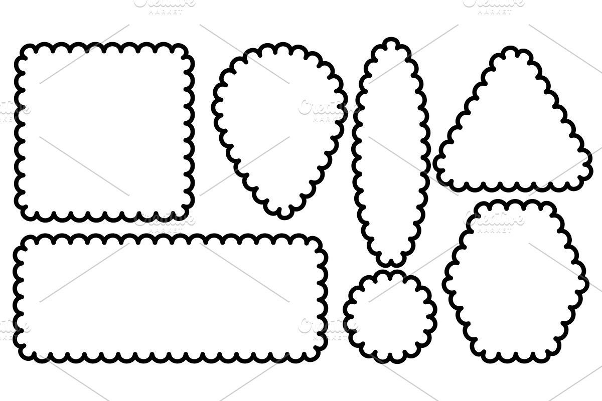 Set of scallop edge frames shapes, an Illustration by Zimages