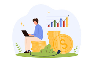 Man Chained To Money With Laptop, a Finance Illustration by Flashvector