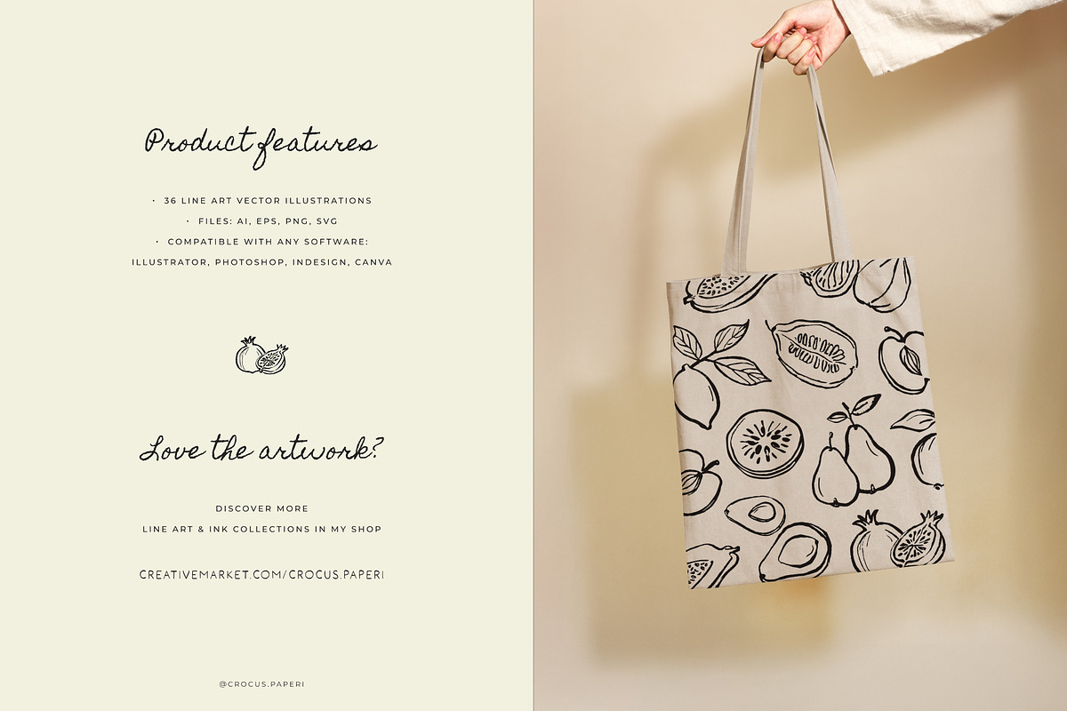 FRUITS line art illustrations, a Food Illustration by Crocus Paperi (Photo 5 of 5)