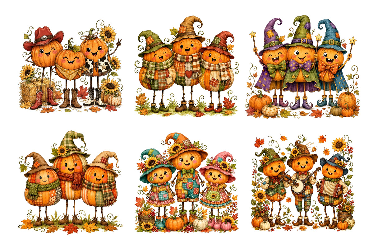 Trio Pumpkin PNG Clipart Bundle, a Seasonal Illustration by Nicolle's Colorful Art (Photo 2 of 6)