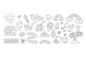 Children Doodle Drawings Set