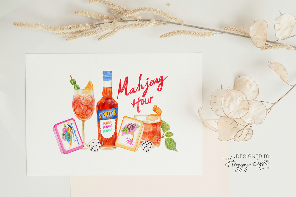 Aperitivo Mahjong Cocktails, a Food Illustration by TheHappyGiftArt (Photo 9 of 10)