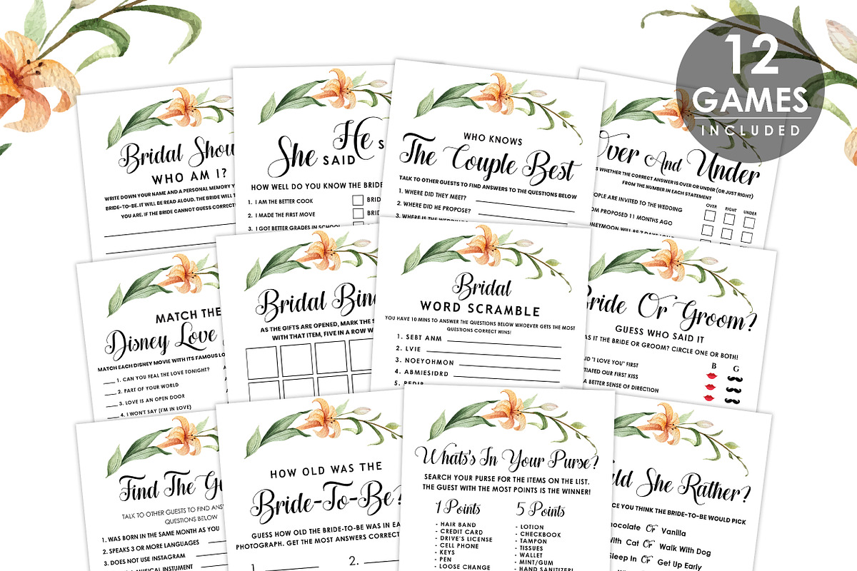 Bridal Shower Games, Set of 12, a Graphic by Wow Designs (Photo 1 of 5)
